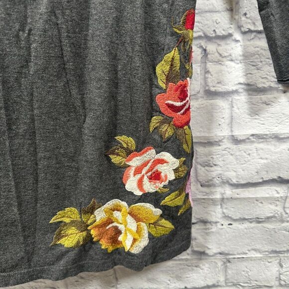 Johnny Was JWLA Grey Long Sleeve Floral Embroidered Gray Dress Size Small - Picture 7 of 10